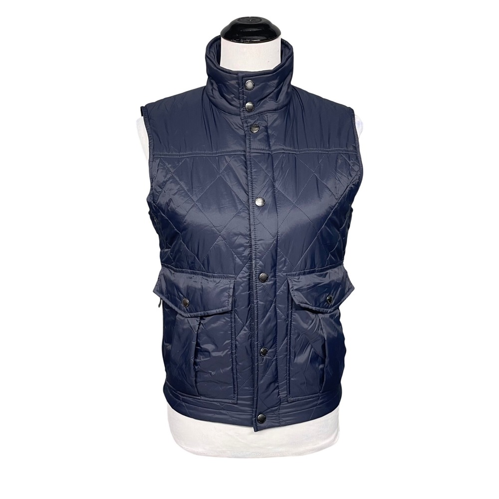 Banana Republic Puffer Vest Women XS Blue Quilted Mock Neck Full Zip Gorpcore